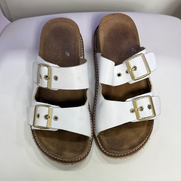 Leather White Double Buckle Sandals with Cork Sole - Picture 2 of 11